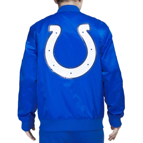 Alternative view of Indianapolis Colts Big Logo Full-Snap Blue Satin Varsity Jacket