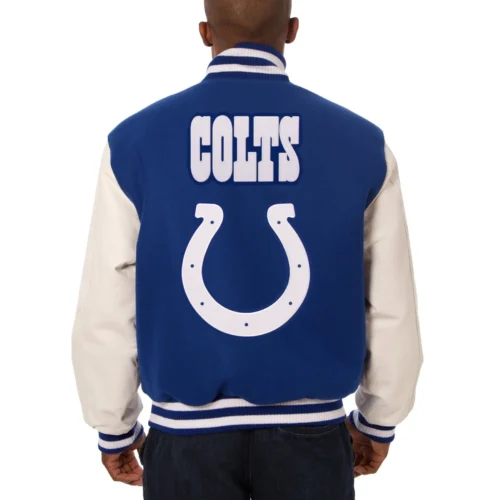 Alternative view of Indianapolis Colts Two Tone Blue & White Wool & Leather Varsity Jacket