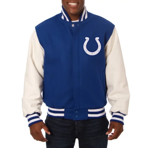 Indianapolis Colts Two Tone Blue & White Wool & Leather Varsity Jacket