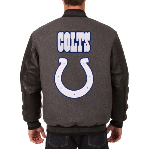 Alternative view of Indianapolis Colts  Two Tone Charcoal & Black Wool & Leather Varsity Jacket