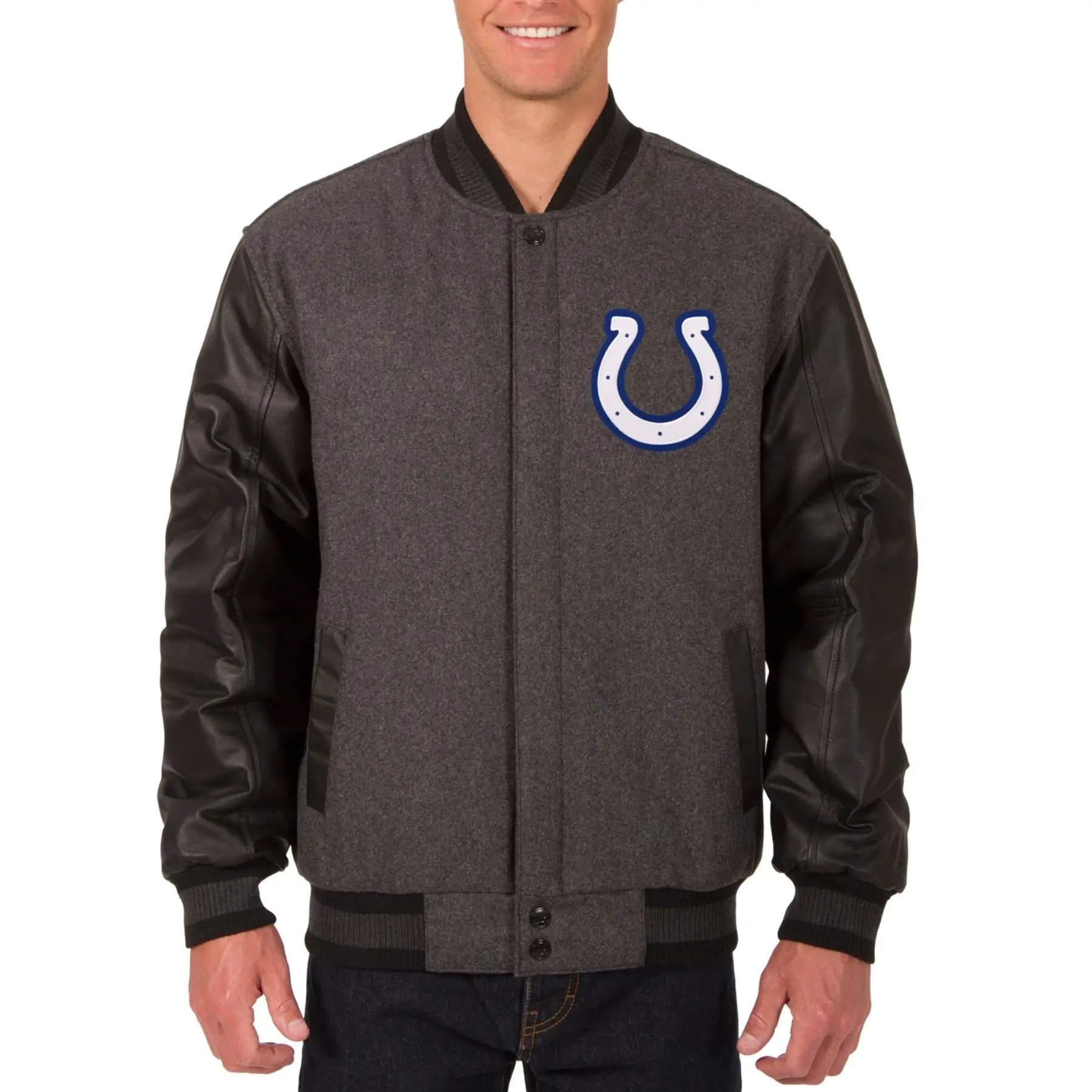 Indianapolis Colts Two Tone Charcoal & Black Wool & Leather Varsity Jacket