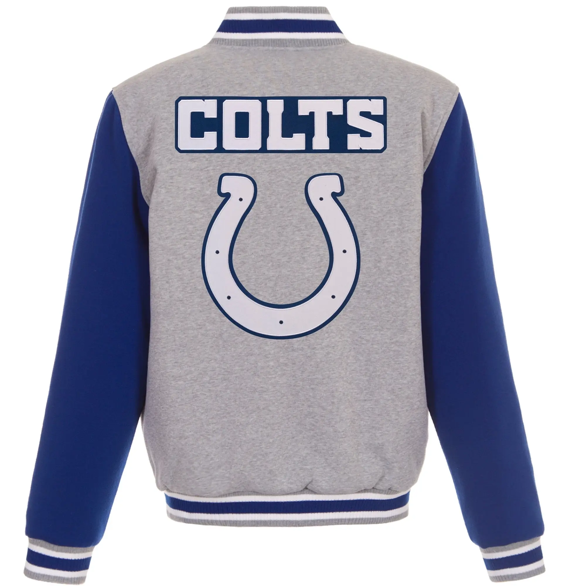 Indianapolis Colts Two Tone Wool Varsity Jacket Gray & Blue - Image 2