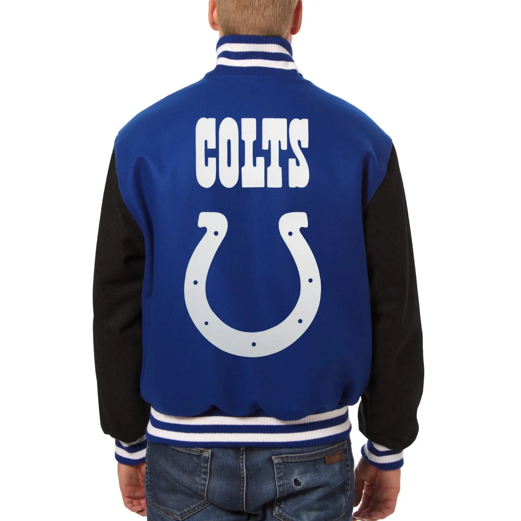Indianapolis Colts Handmade Two Tone Blue/Black Wool Varsity Jacket - Image 2