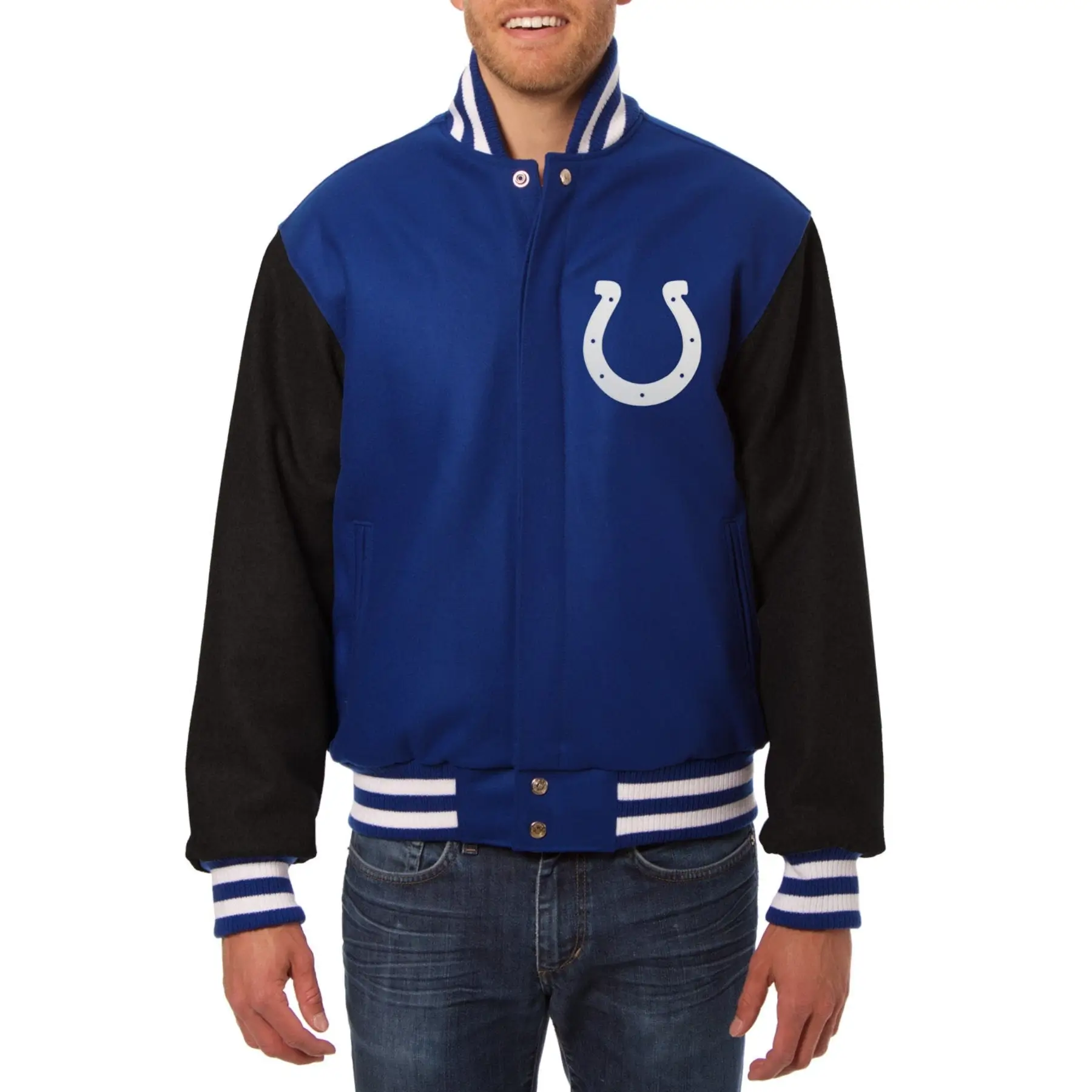 Indianapolis Colts Handmade Two Tone Blue/Black Wool Varsity Jacket