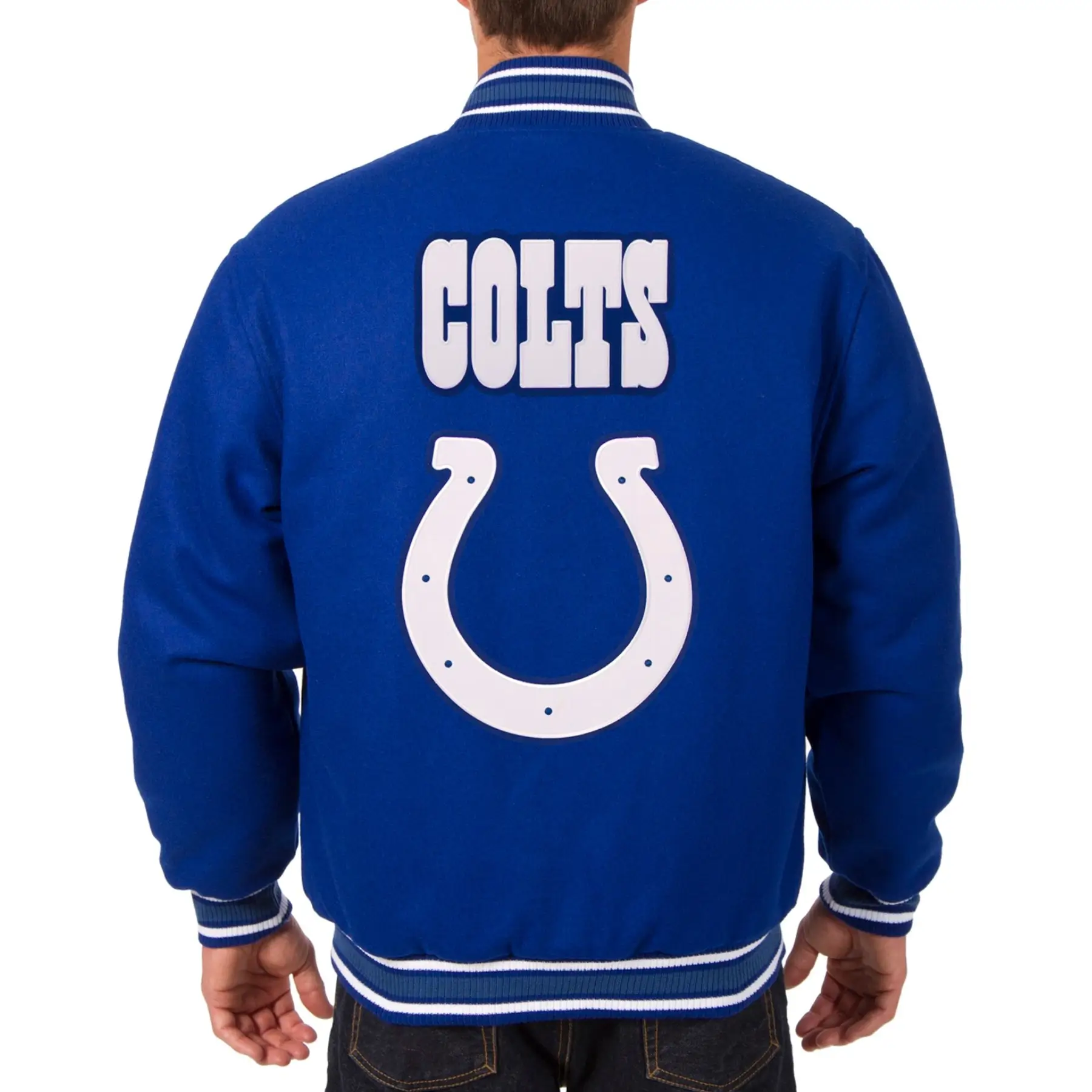Indianapolis Colts One Color Blue Full Wool Varsity Jacket - Image 2