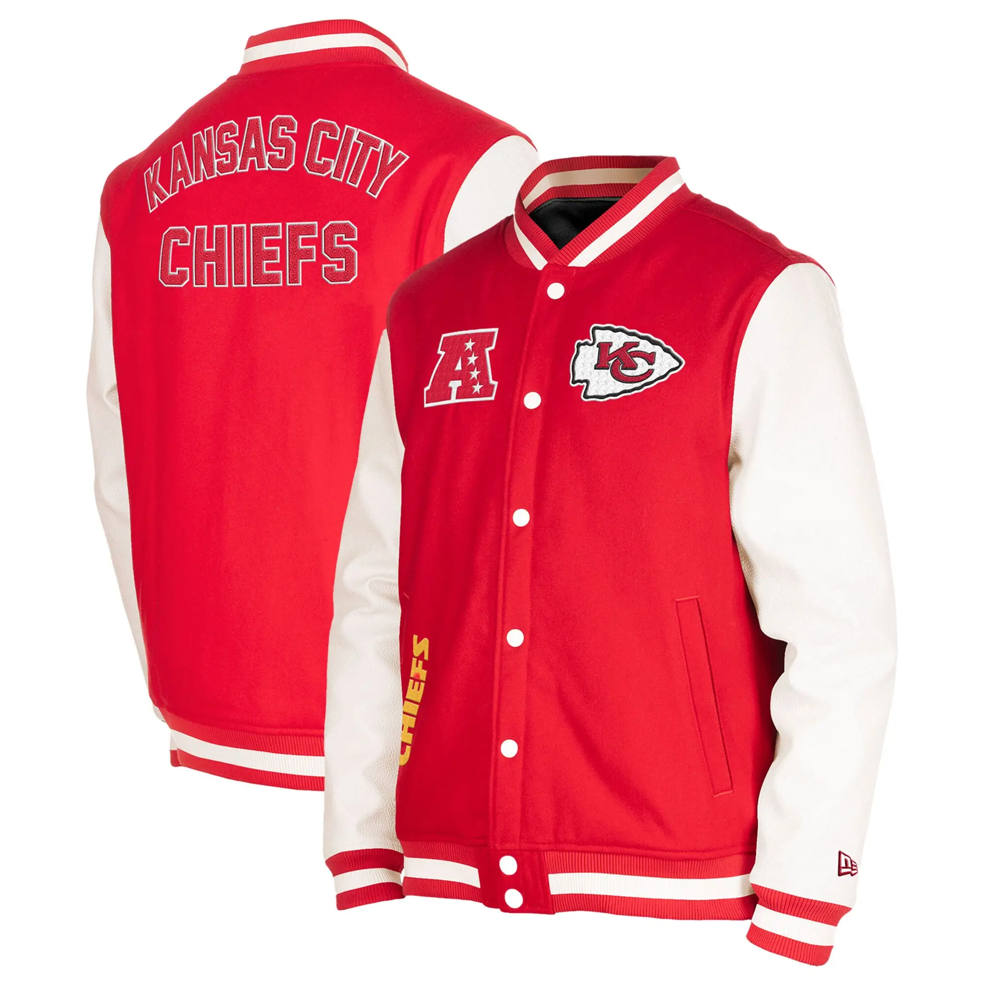 Kansas City Chiefs New Era Third Down Full-Snap Red & White Wool & Leather Varsity Jacket - Image 3