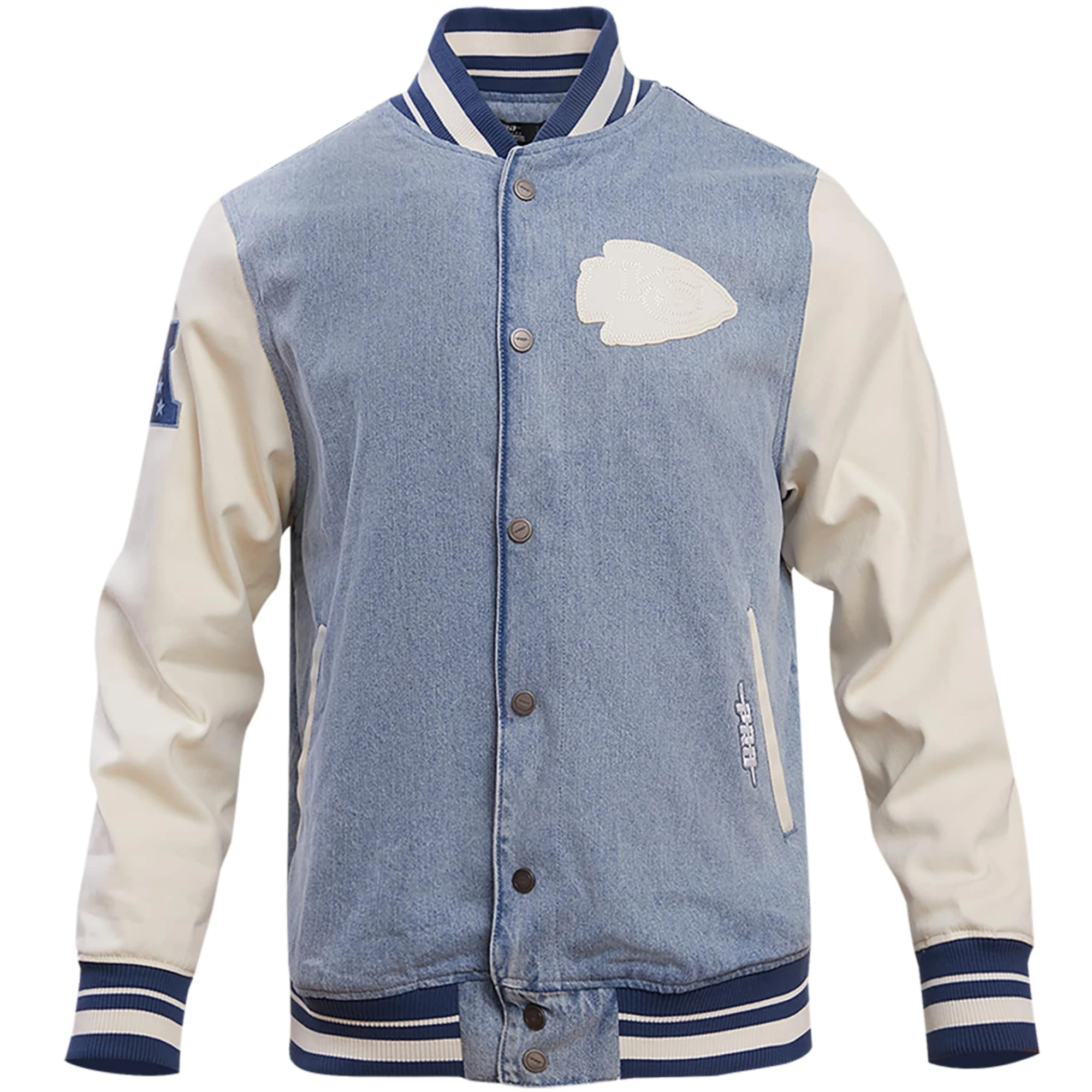 Kansas City Chiefs Blues Denim & Leather Full-Snap Varsity Jacket