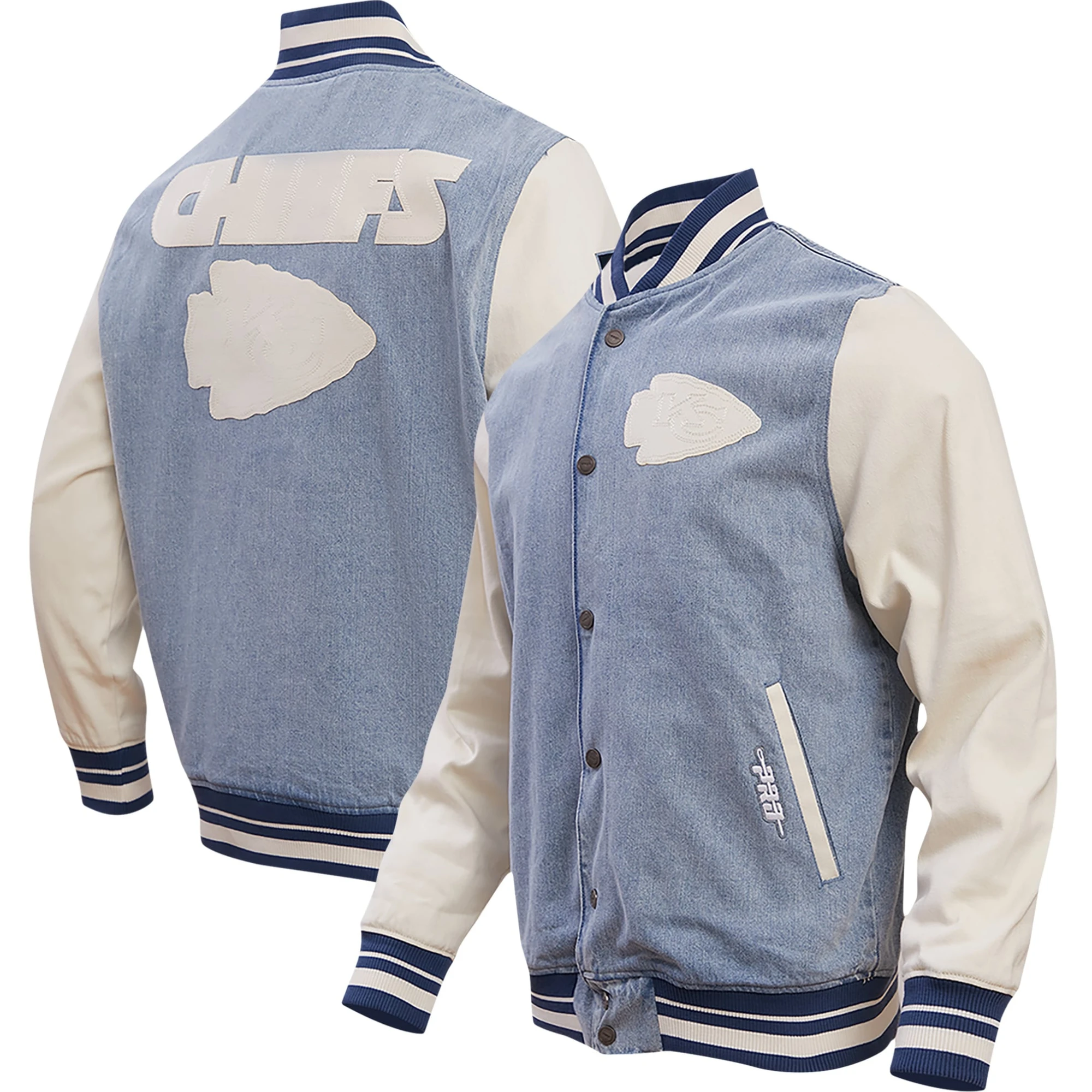 Kansas City Chiefs Blues Denim & Leather Full-Snap Varsity Jacket - Image 3