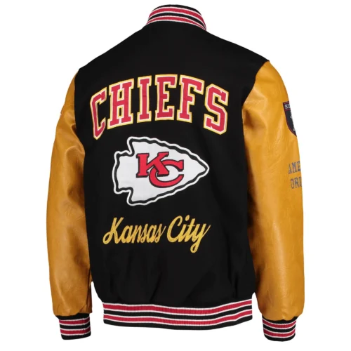 Alternative view of Kansas City Chiefs Heritage Full-Snap Black & Tan Varsity Jacket