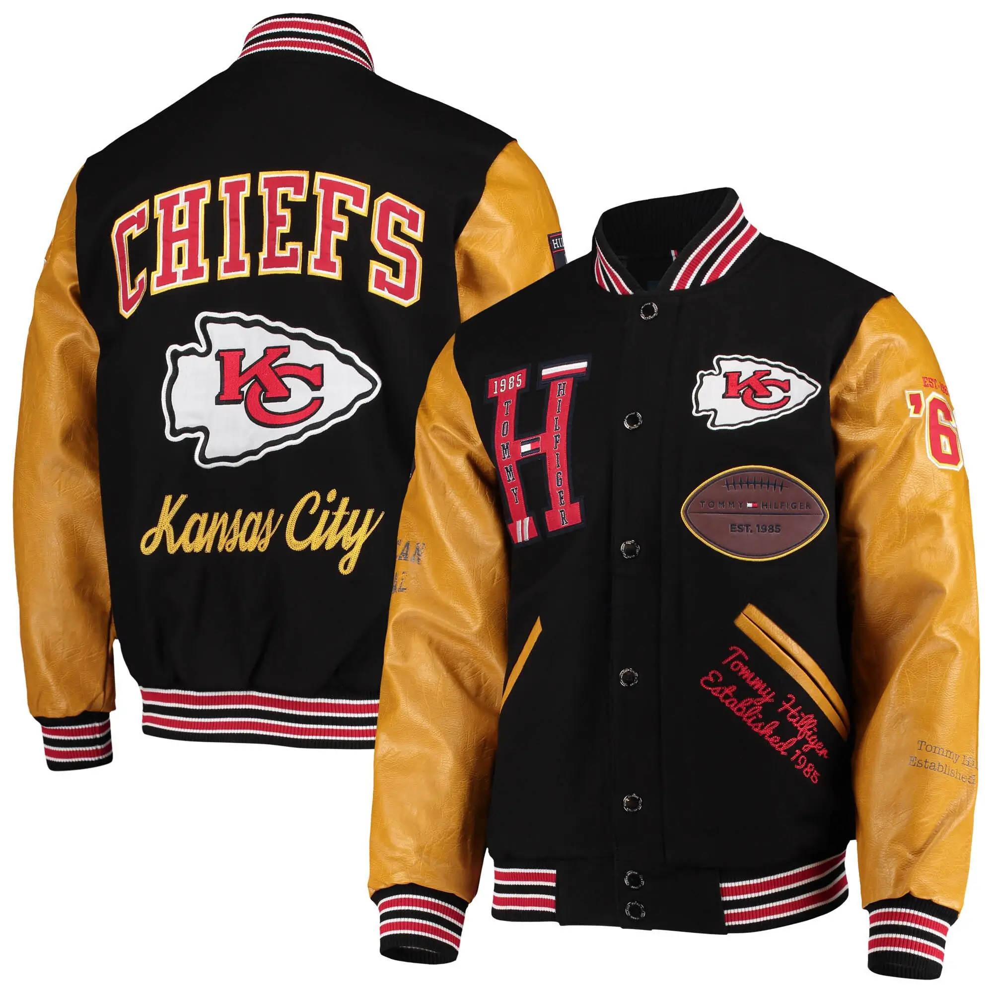 Kansas City Chiefs Heritage Full-Snap Black & Tan Varsity Jacket - Image 4