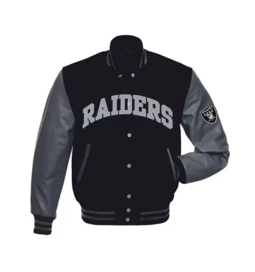 Las Vegas Raiders Letterman Black and Grey Wool & Leather Varsity Jacket