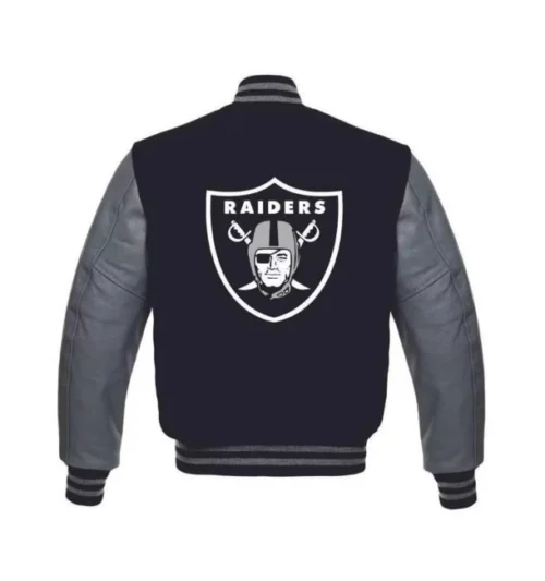 Alternative view of Las Vegas Raiders Letterman Black and Grey Wool & Leather Varsity Jacket