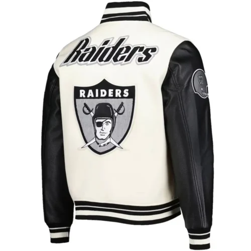 Alternative view of Las Vegas Raiders Retro Classic White/Black Wool & Leather Varsity Jacket