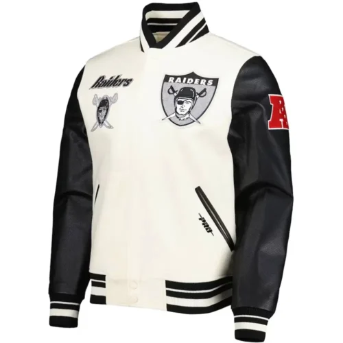 Las Vegas Raiders Retro Classic White/Black Wool & Leather Varsity Jacket