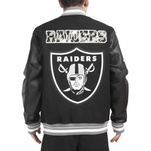 Alternative view of Las Vegas Raiders Pro Prep Wool & Leather Black Stain Varsity Jacket