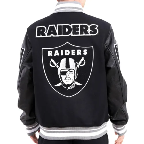 Alternative view of Las Vegas Raiders Mash Up Black Wool & Leather Varsity Jacket