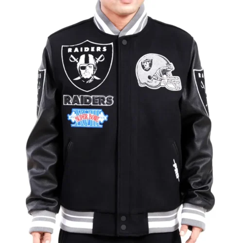 Las Vegas Raiders Mash Up Black Wool & Leather Varsity Jacket