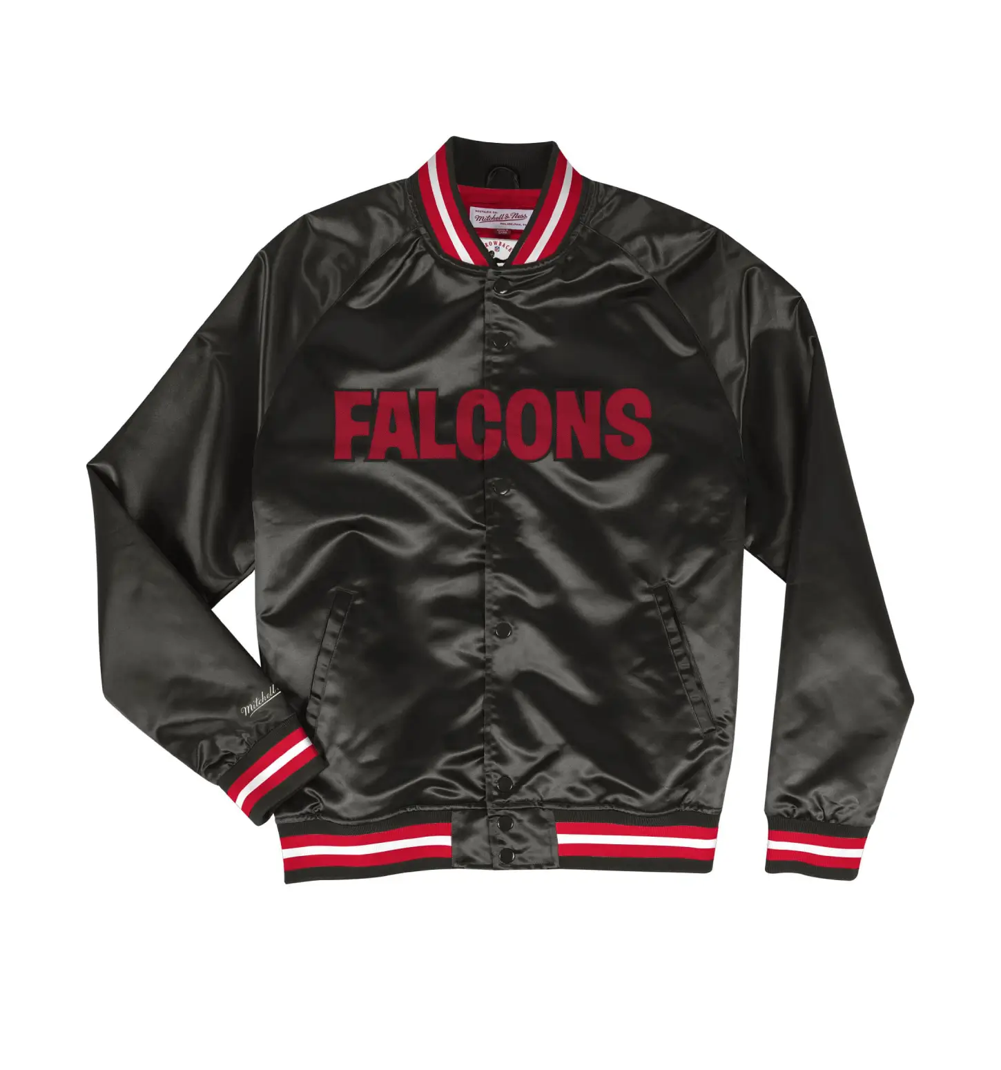 Atlanta Falcons Throwback Wordmark Satin Varsity Black Jacket