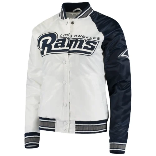 Los Angeles Rams Women's Hometown White & Navy Varsity Jacket