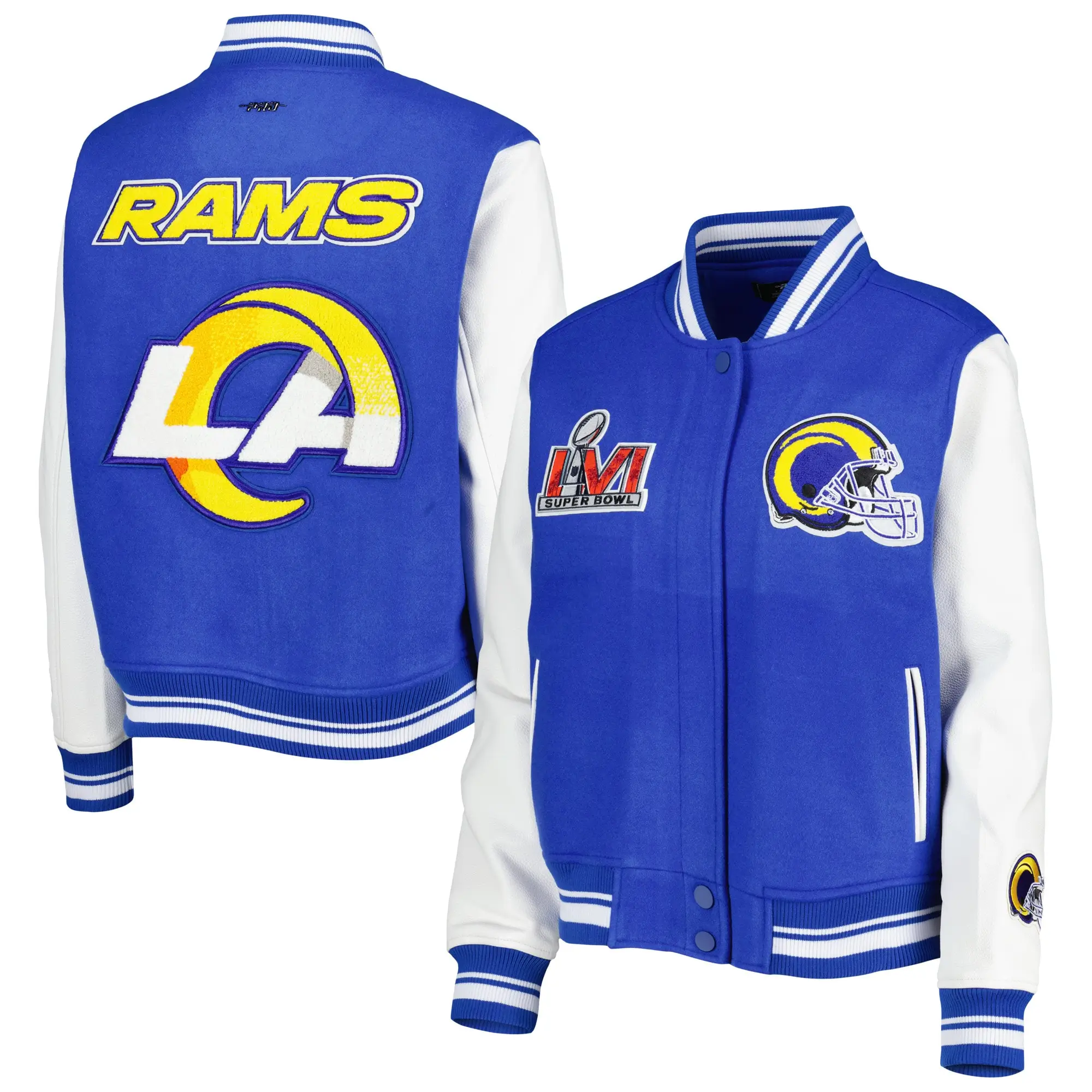 Los Angeles Rams Mash Up Women's Super Bowl Varsity Jacket - Image 3
