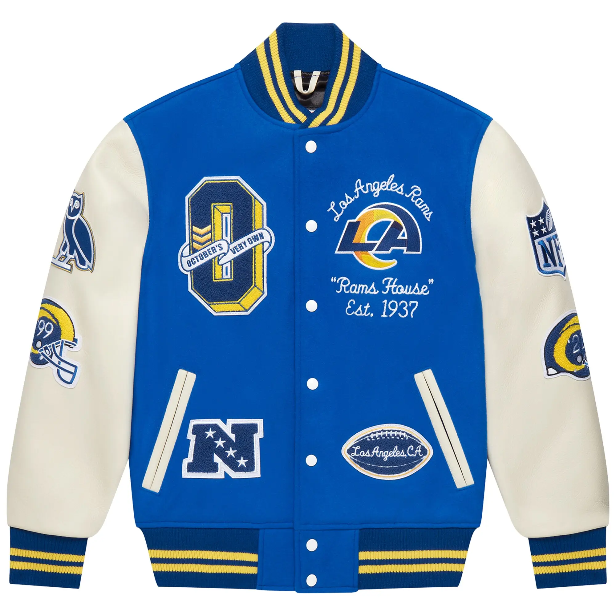 Los Angeles Rams Royal Full-Snap Wool & Leather Varsity Jacket