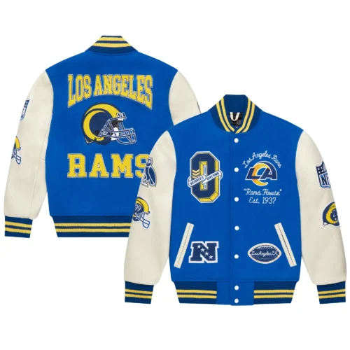 Alternative view of Los Angeles Rams Royal Full-Snap Wool & Leather Varsity Jacket