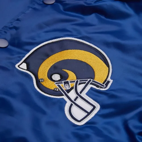 Los Angeles Rams Royal Pick & Roll Blue Satin Varsity Jacket - Image 3