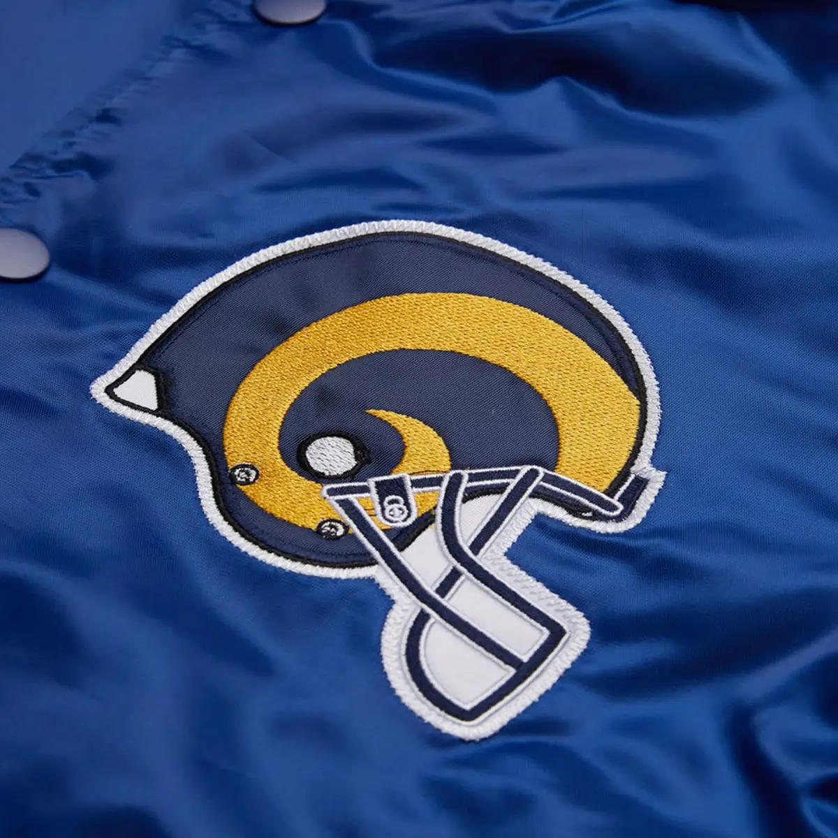 Los Angeles Rams Royal Pick & Roll Blue Satin Varsity Jacket - Image 3