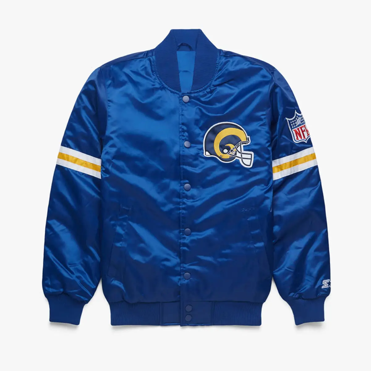 Los Angeles Rams Royal Pick & Roll Blue Satin Varsity Jacket