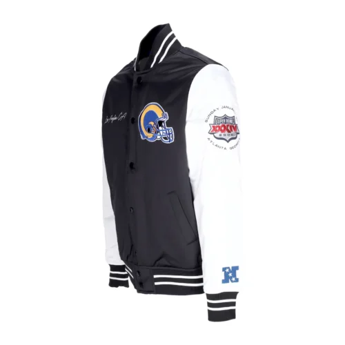 Los Angeles Rams Team Origins Training Black & White Varsity Jacket - Image 3