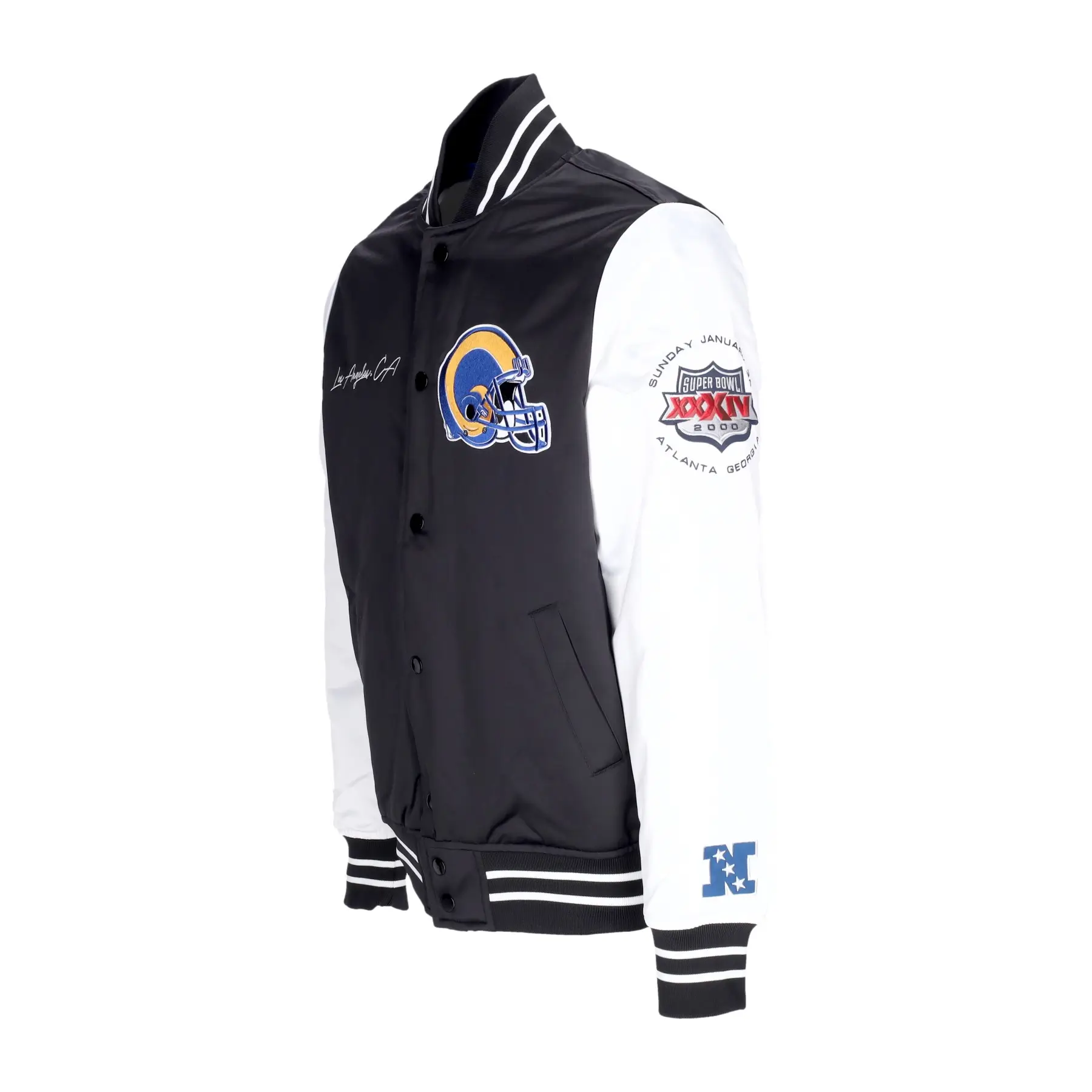 Los Angeles Rams Team Origins Training Black & White Varsity Jacket - Image 3