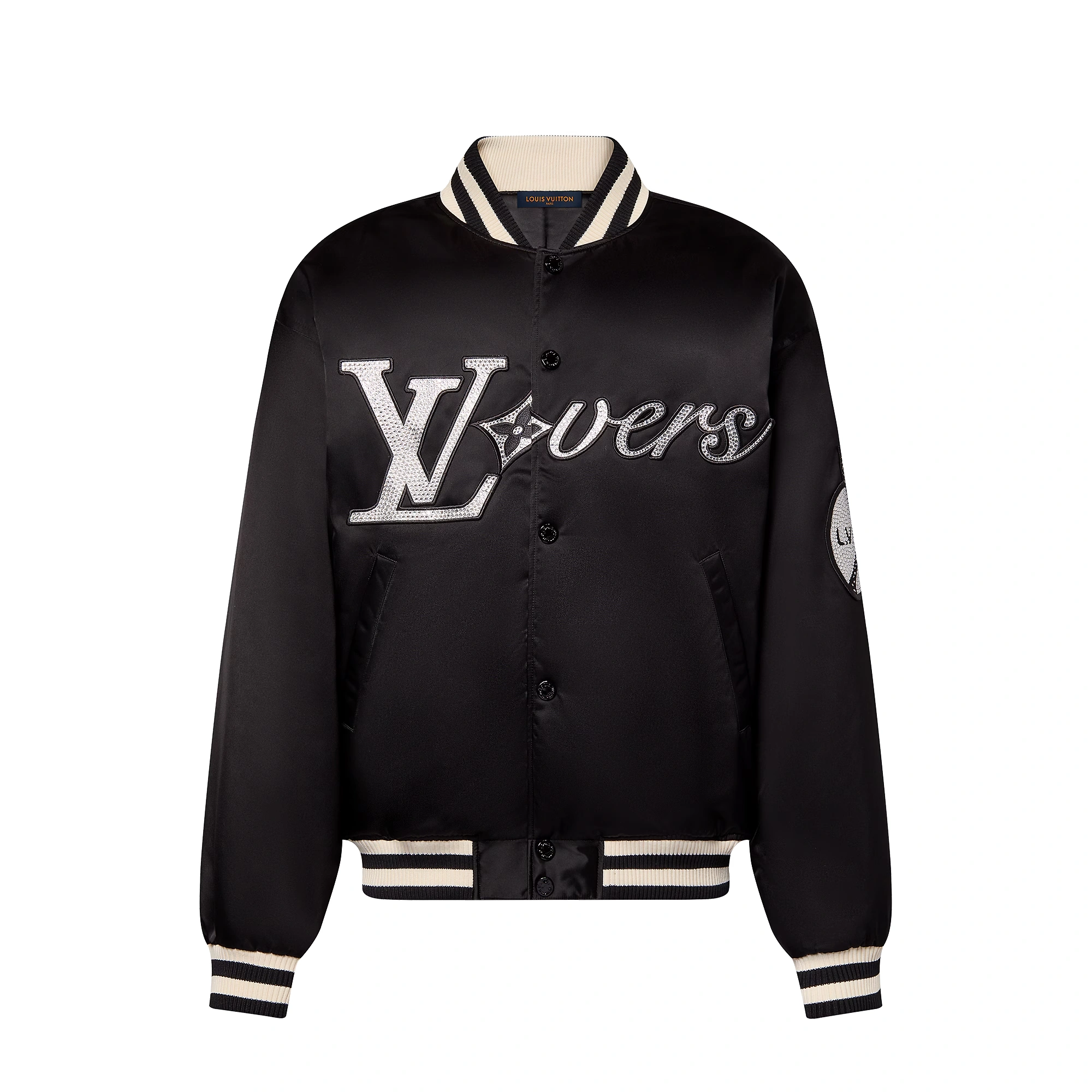 Louis Vuitton Embroidered Black Satin Bomber Varsity Jacket