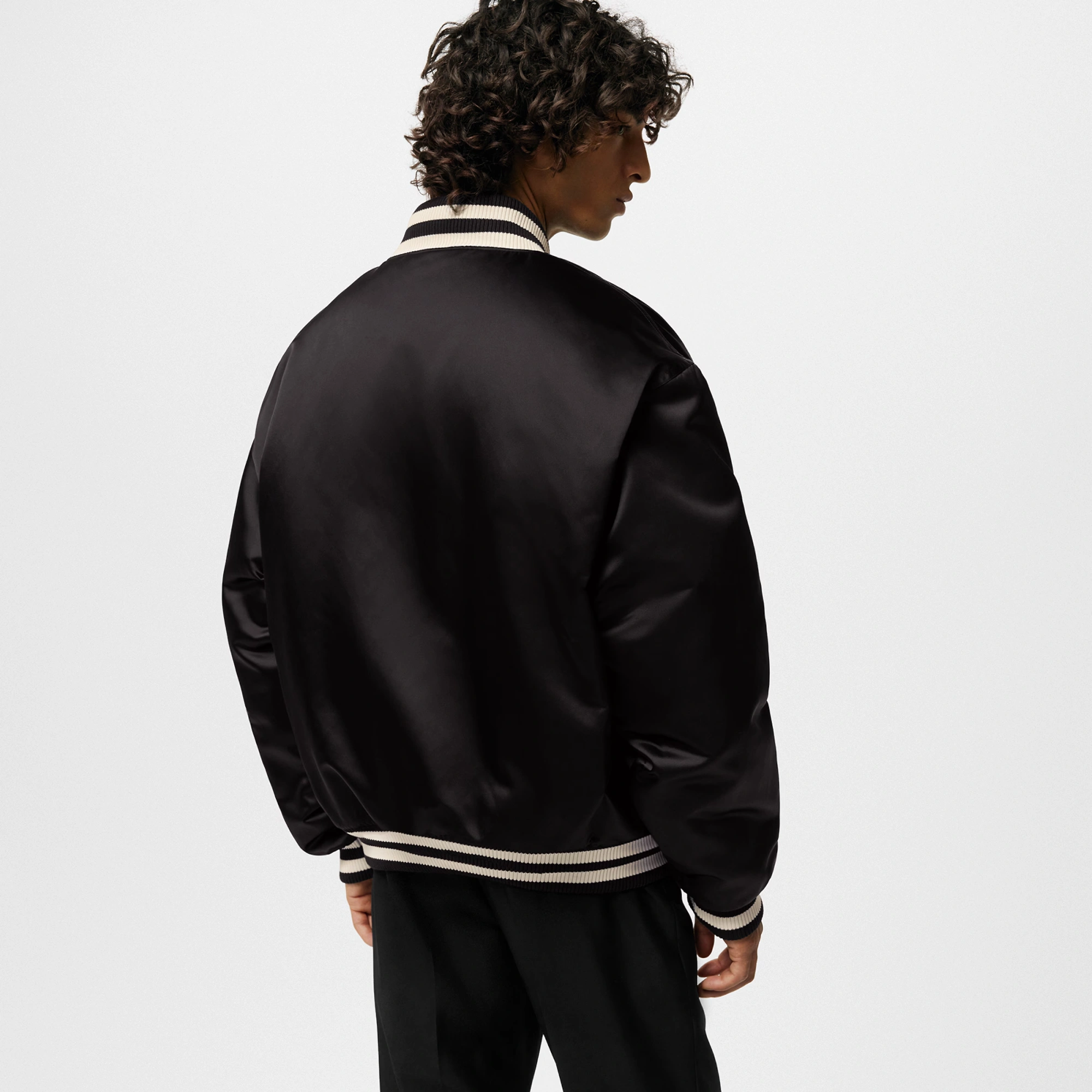 Louis Vuitton Embroidered Black Satin Bomber Varsity Jacket - Image 3