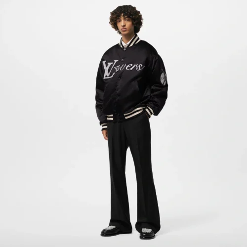 Louis Vuitton Embroidered Black Satin Bomber Varsity Jacket - Image 4