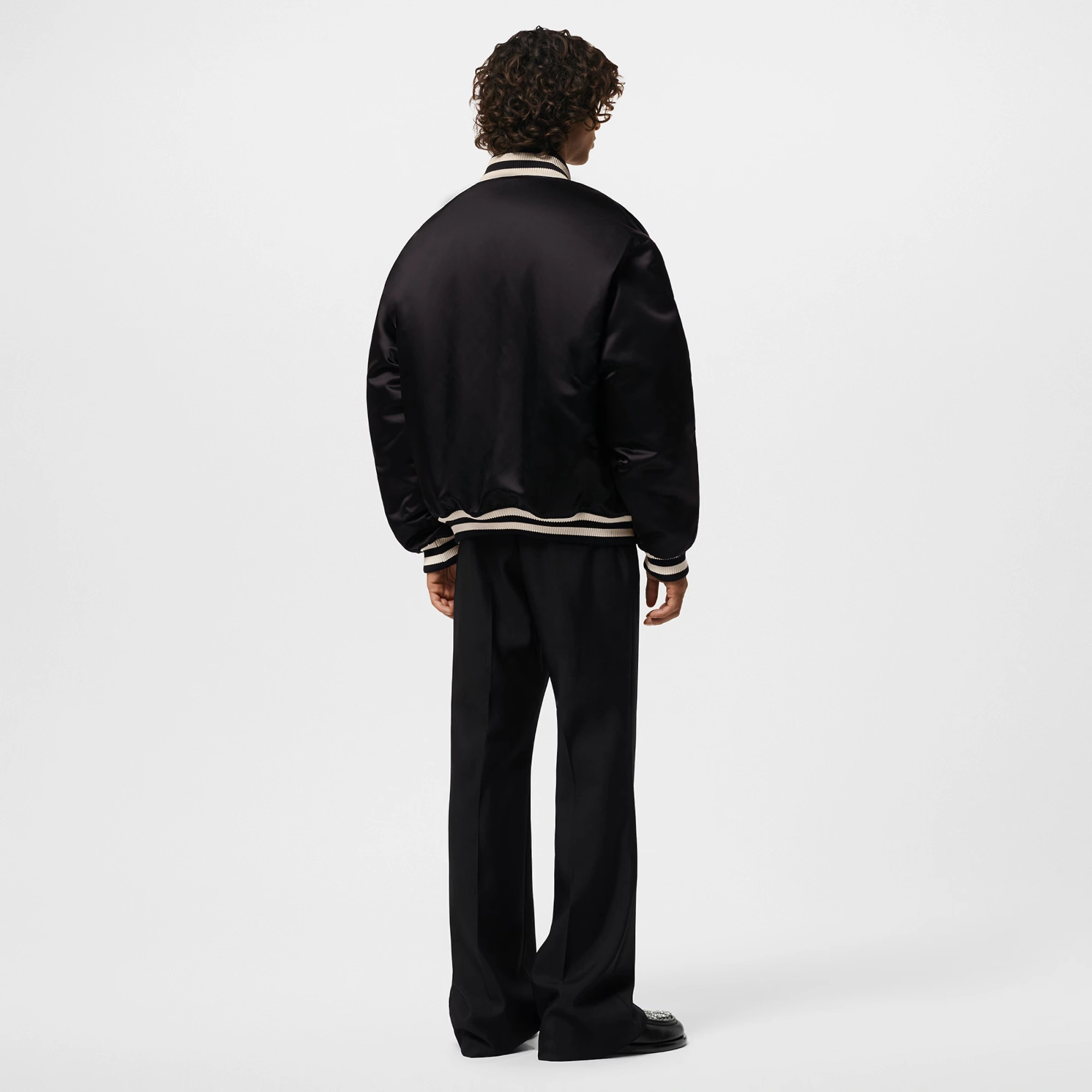 Louis Vuitton Embroidered Black Satin Bomber Varsity Jacket - Image 5