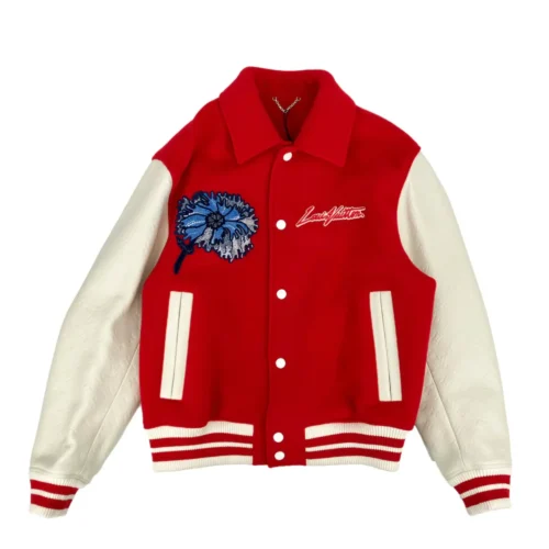 Alternative view of Louis Vuitton "Flower" Red & White Bomber Varsity Jacket