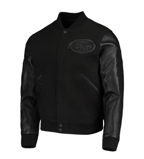 San Francisco 49ers Triple Black Wool & Leather Varsity Jacket