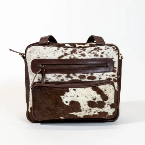 Messenger Cowhide Handmade Brown & white Leather Bag