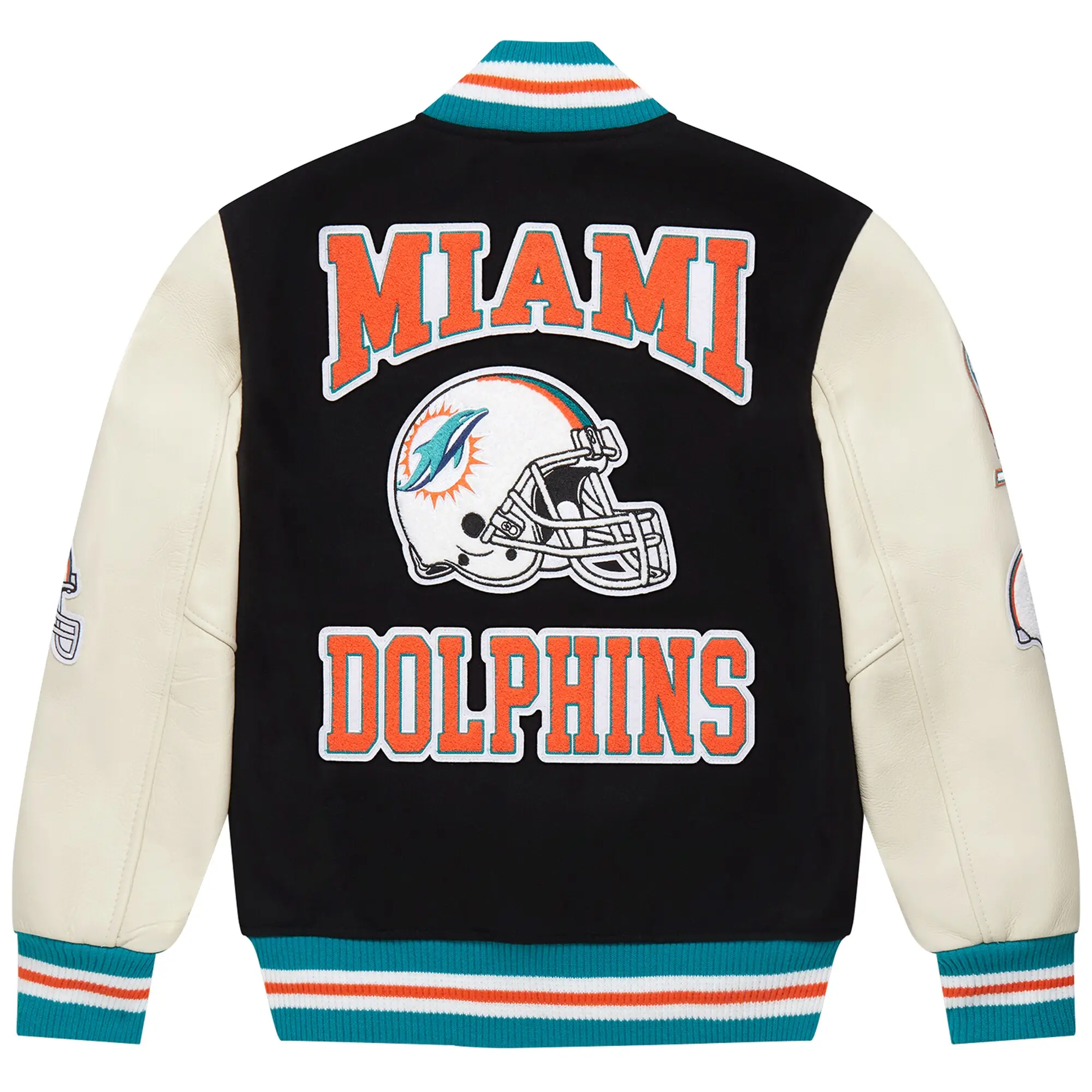 Miami Dolphins Black Full-Snap Wool & Leather Varsity Jacket - Image 2