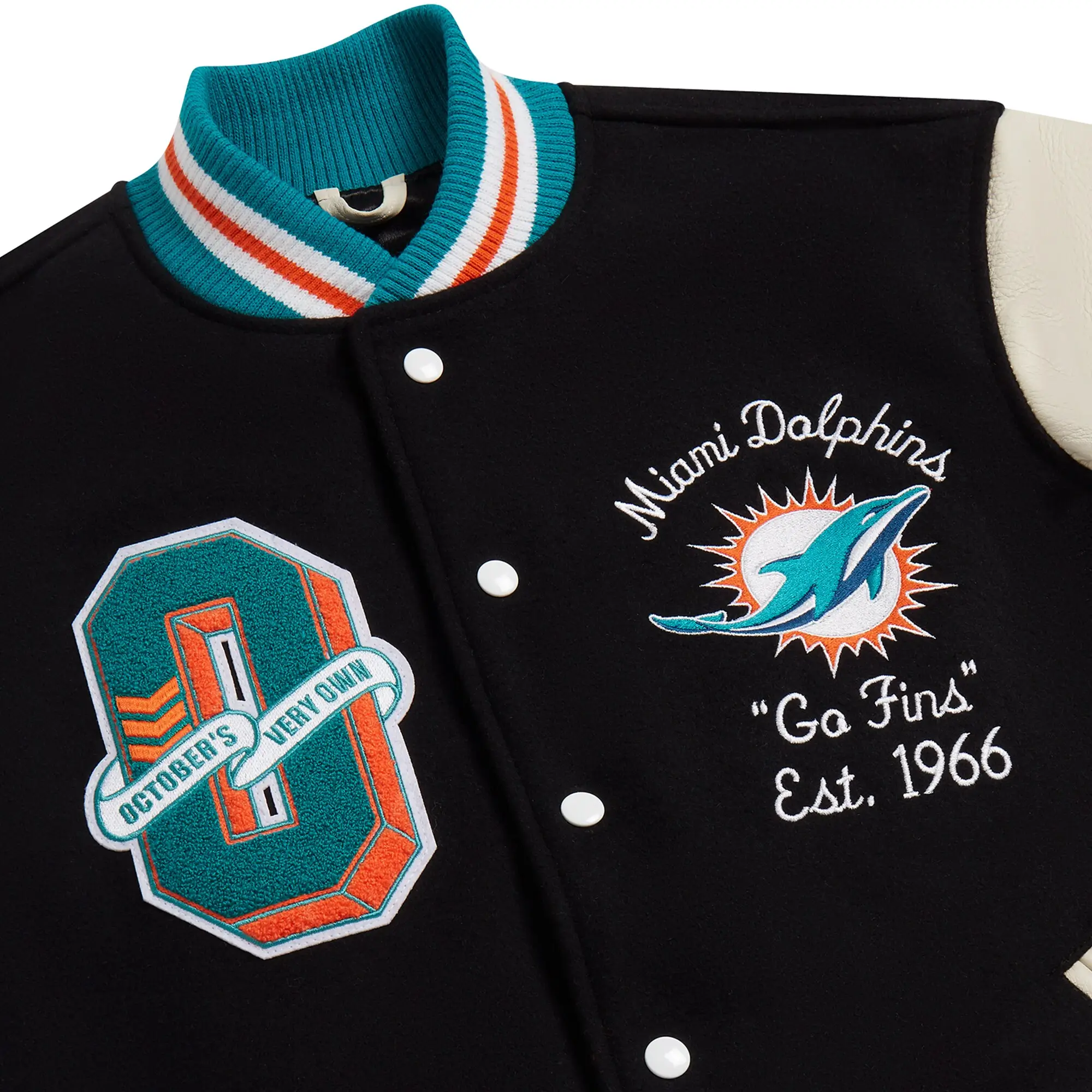 Miami Dolphins Black Full-Snap Wool & Leather Varsity Jacket - Image 3