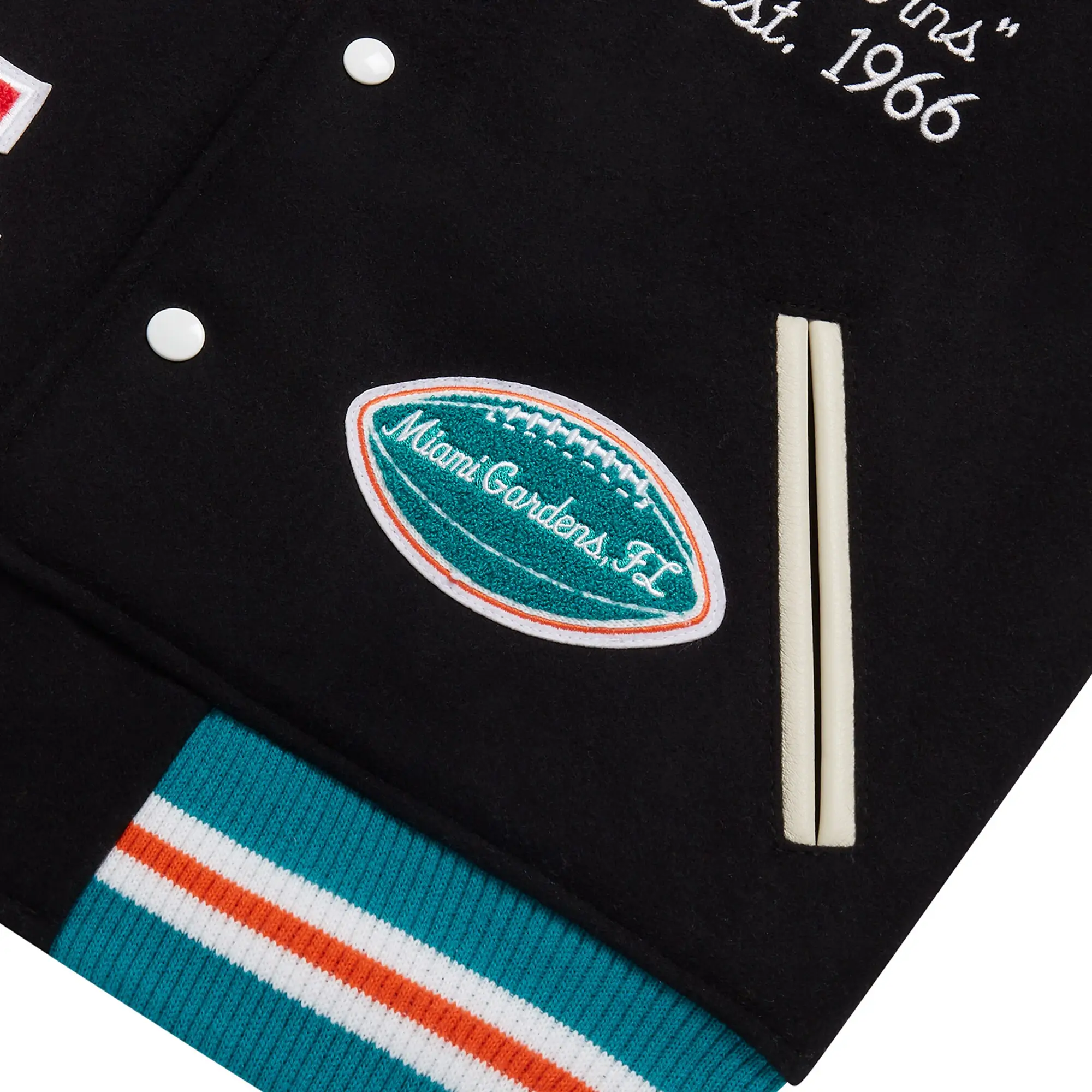 Miami Dolphins Black Full-Snap Wool & Leather Varsity Jacket - Image 4