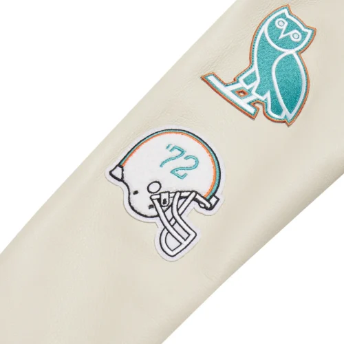 Miami Dolphins Black Full-Snap Wool & Leather Varsity Jacket - Image 5