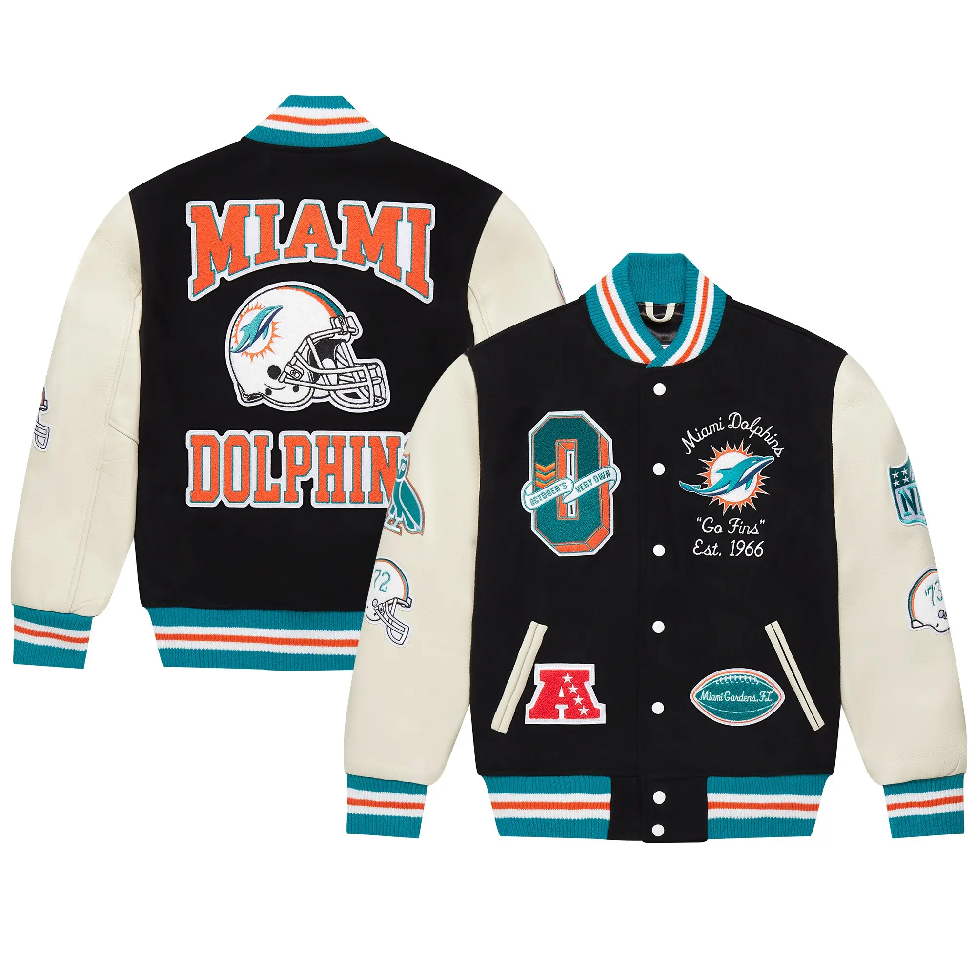 Miami Dolphins Black Full-Snap Wool & Leather Varsity Jacket - Image 6