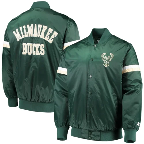 Milwaukee Bucks The Champ Satin Varsity Green Jacket - Image 5