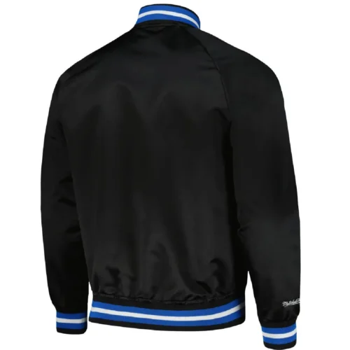 Alternative view of Minnesota Timberwolves Throwback Wordmark Black Satin Varsity Jacket