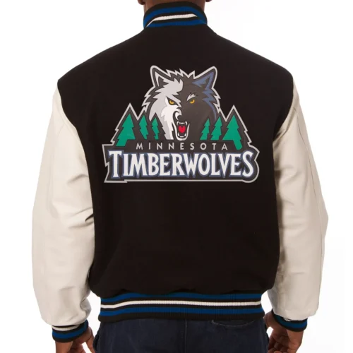 Alternative view of Minnesota Timberwolves Two Tone Black/White Wool & Leather Jacket