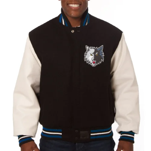 Minnesota Timberwolves Two Tone Black/White Wool & Leather Jacket