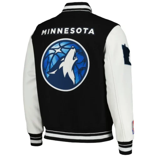 Alternative view of Minnesota Timberwolves 2023/24 City Edition Rib knitted Wool & Leather Varsity Black/White Jacket