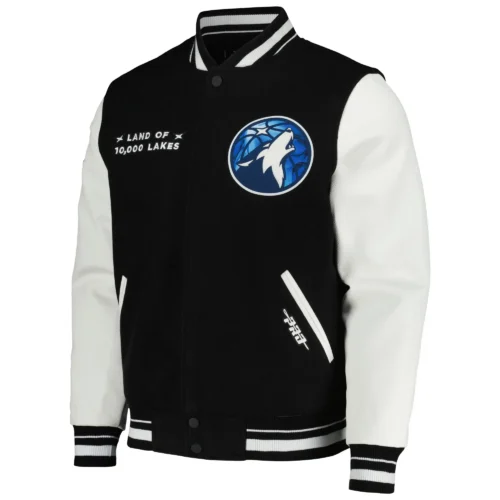 Minnesota Timberwolves 2023/24 City Edition Rib knitted Wool & Leather Varsity Black/White Jacket