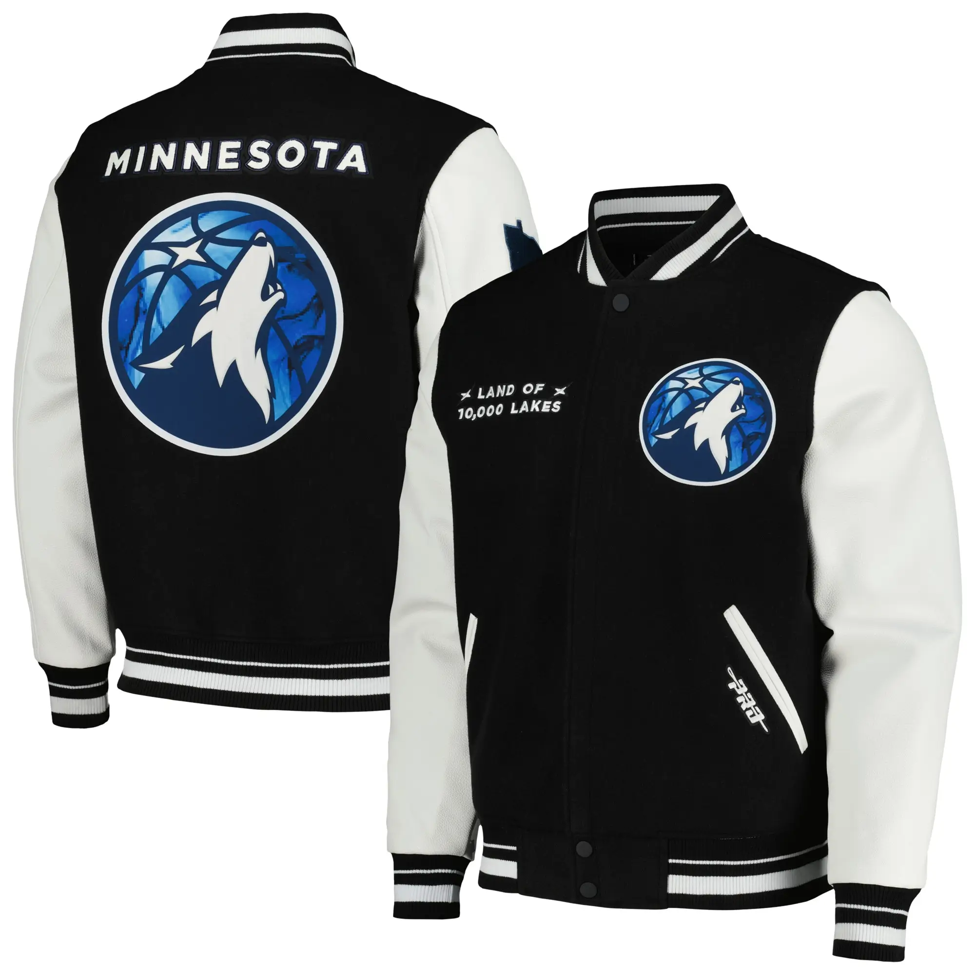 Minnesota Timberwolves 2023/24 City Edition Rib knitted Wool & Leather Varsity Black/White Jacket - Image 3